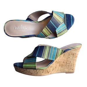 CHARLES By Charles David Latice Multi-Color Cork Platform Wedge Sandals Size 8